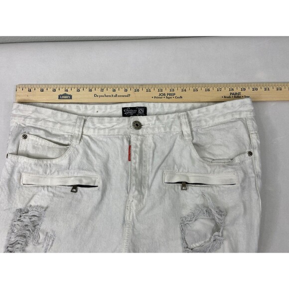 Square Zero Men 38/32 White Jeans Distressed Zipper Urban Wear - Picture 9 of 13